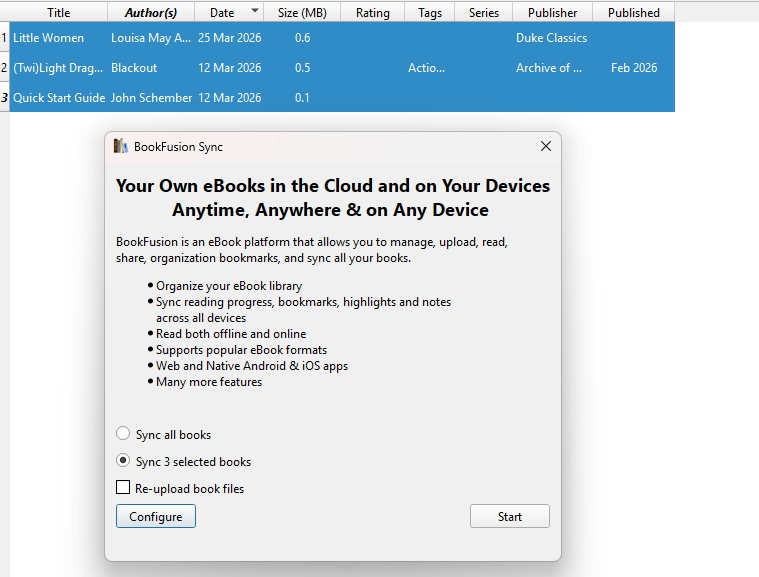 Sync all three books in calibre