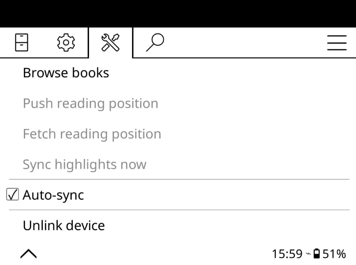 The full BookFusion menu after linking