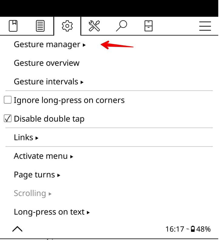 Opening the KOReader Gesture Manager