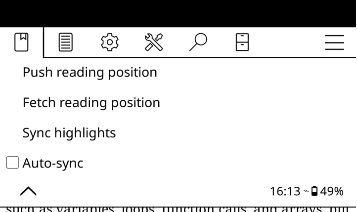 Manual sync options in the BookFusion menu