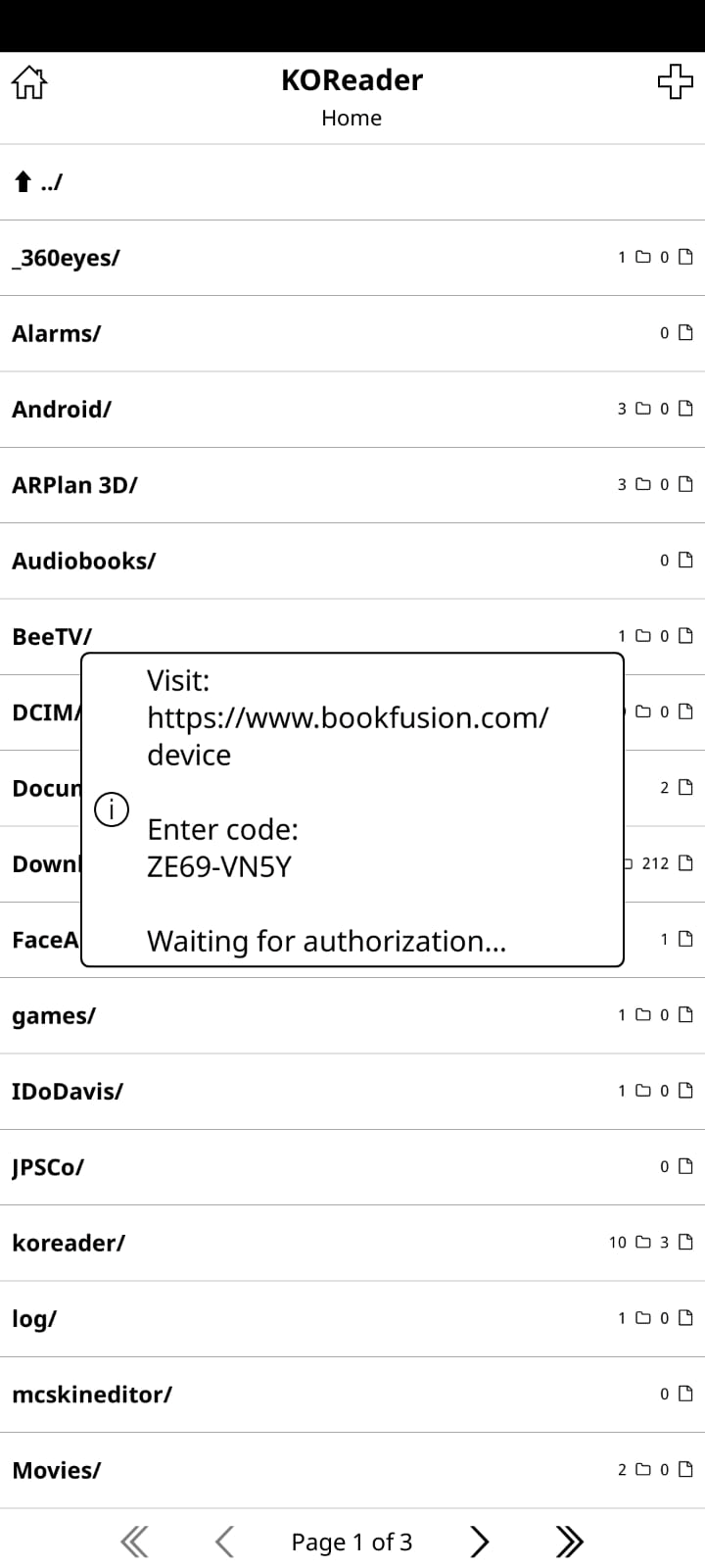 KOReader showing the device link secret code