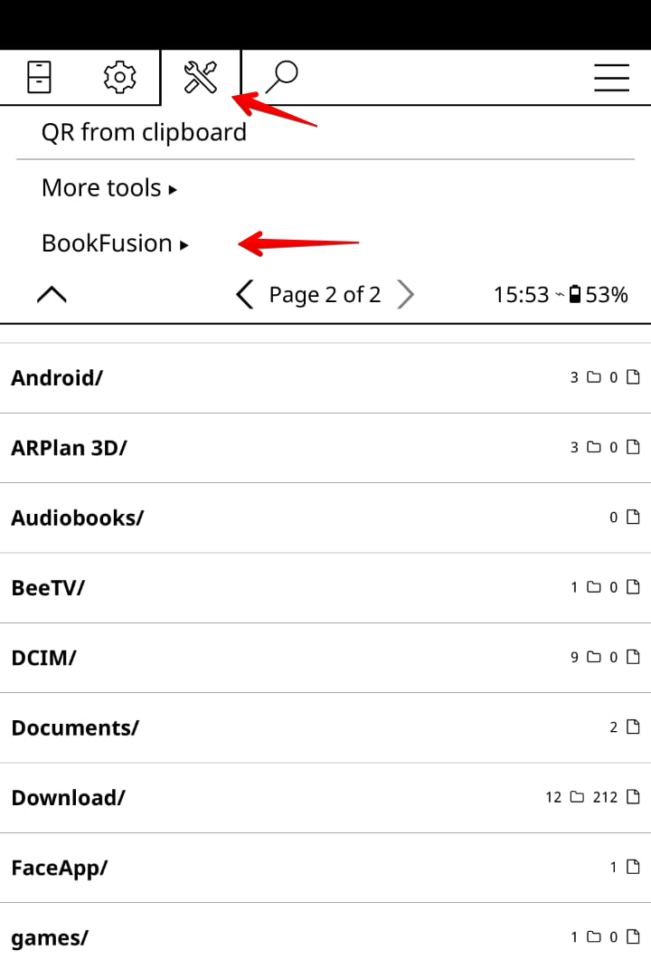 BookFusion in the KOReader Tools menu